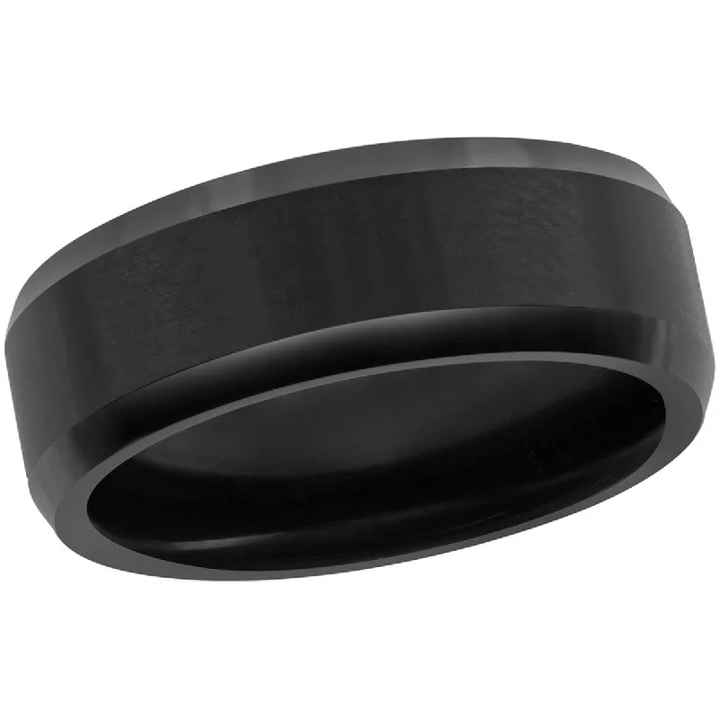 Rings with raw citrine for sunny charm -Blackjack Men's Brushed Black Tungsten Ring - SW-2078