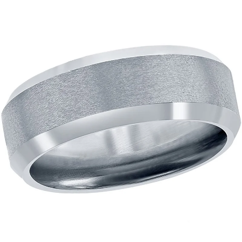 Rings with delicate filigree sapphire settings -Blackjack Men's Brushed Silver Tungsten Ring - SW-2079