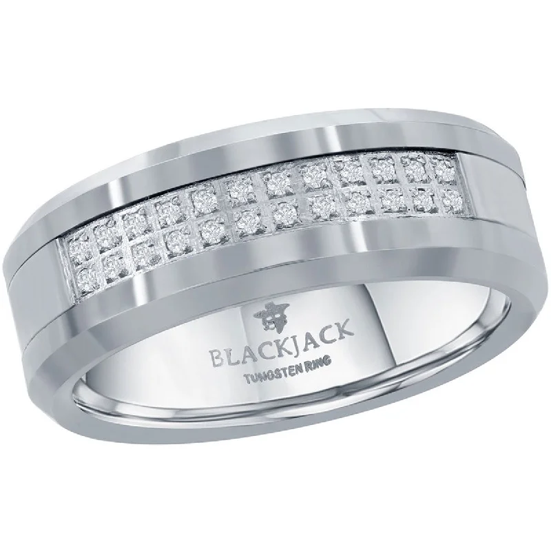 Rings with engraved constellations for stargazers -Blackjack Men's Double Row CZ Tungsten Ring - SW-2080