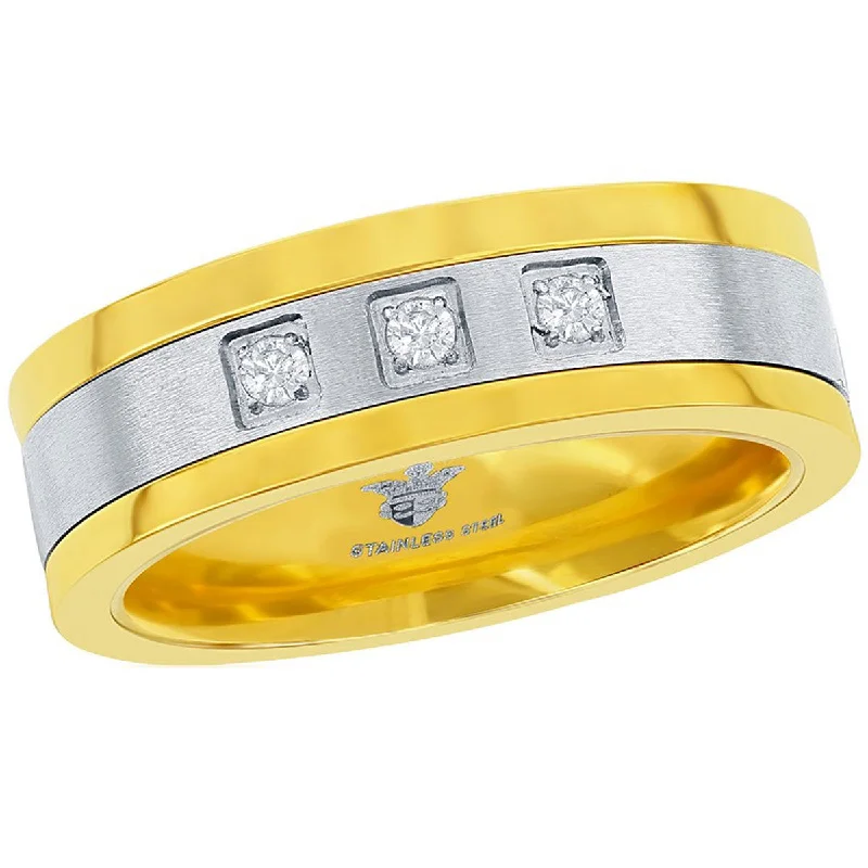 Rings with lotus flower engravings for peace -Blackjack Men's Gold and Silver CZ Band Ring - SW-2105