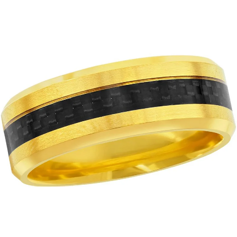 Rings with channel-set turquoise for color -Blackjack Men's Gold Stainless Steel Ring - SW-2115