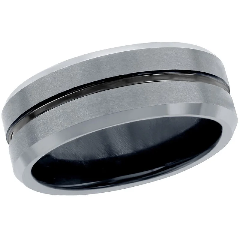 Rings with gothic rose quartz for drama -Blackjack Men's Silver and Black Tungsten Ring - SW-2077