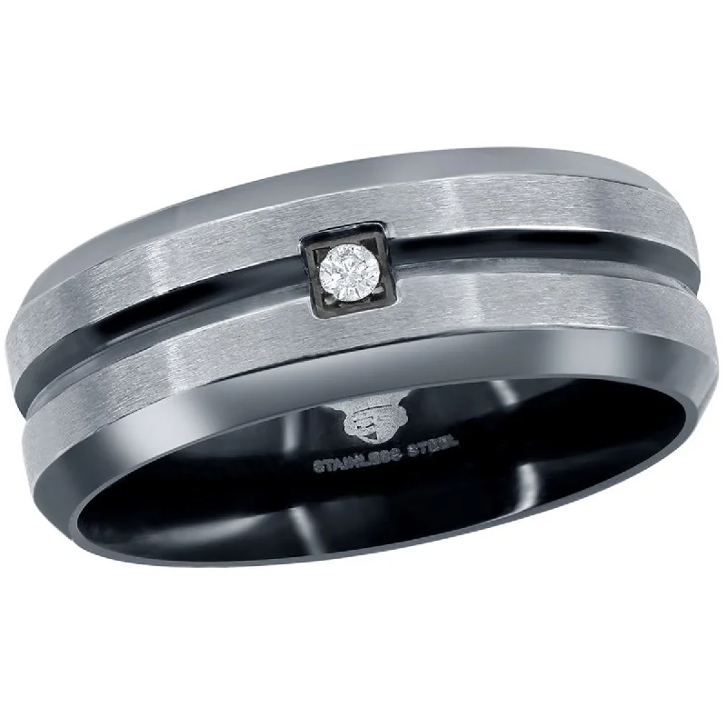 Rings with shield-shaped stones for boldness -Blackjack Men's Steel Black and Silver CZ Ring - SW-2094