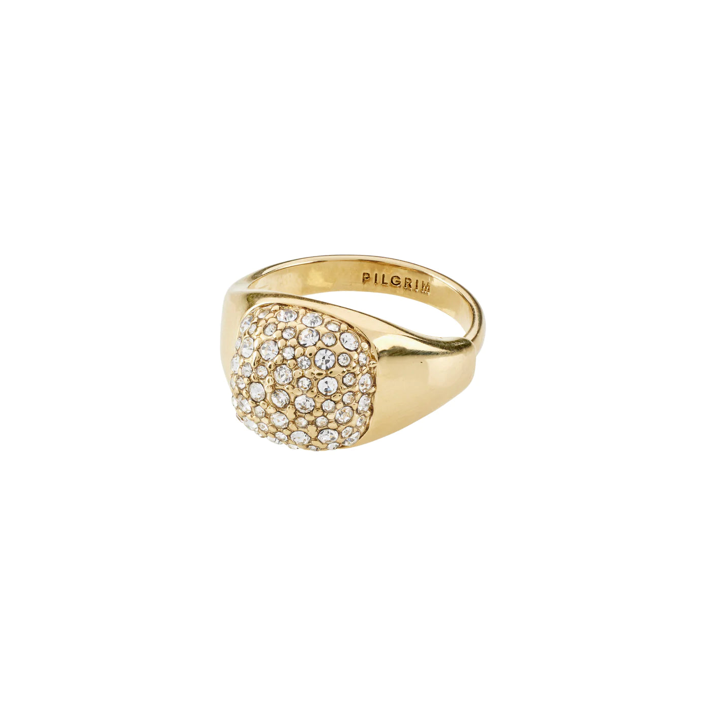 Chunky rings with hammered gold band texture -Cindy Gold Plated Crystal Ring