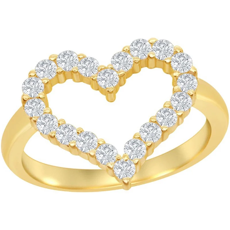 Rings with floral amethyst for romantic touch -Classic Unisex Gold Open Heart White CZ Ring - W-1939