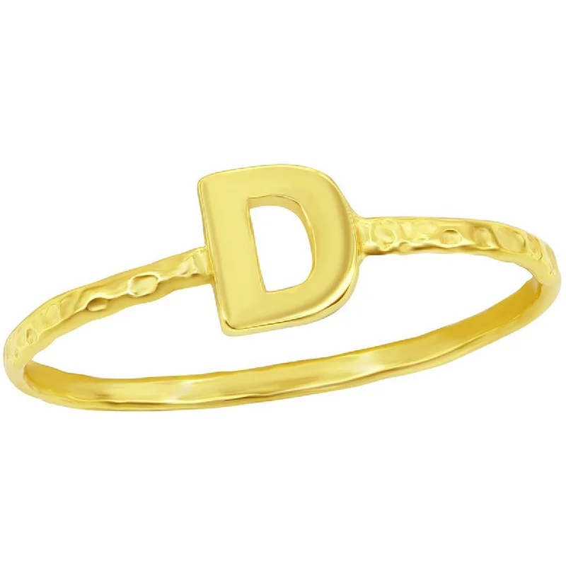 Rings with smoky quartz for muted elegance -Classic Unisex Gold Tone D Initial Hammered Ring - W-2821