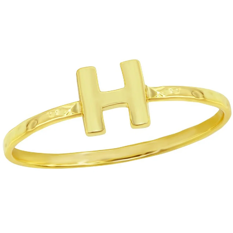 Rings with oxidized silver for antique appeal -Classic Unisex Gold Tone H Initial Hammered Ring - W-2824