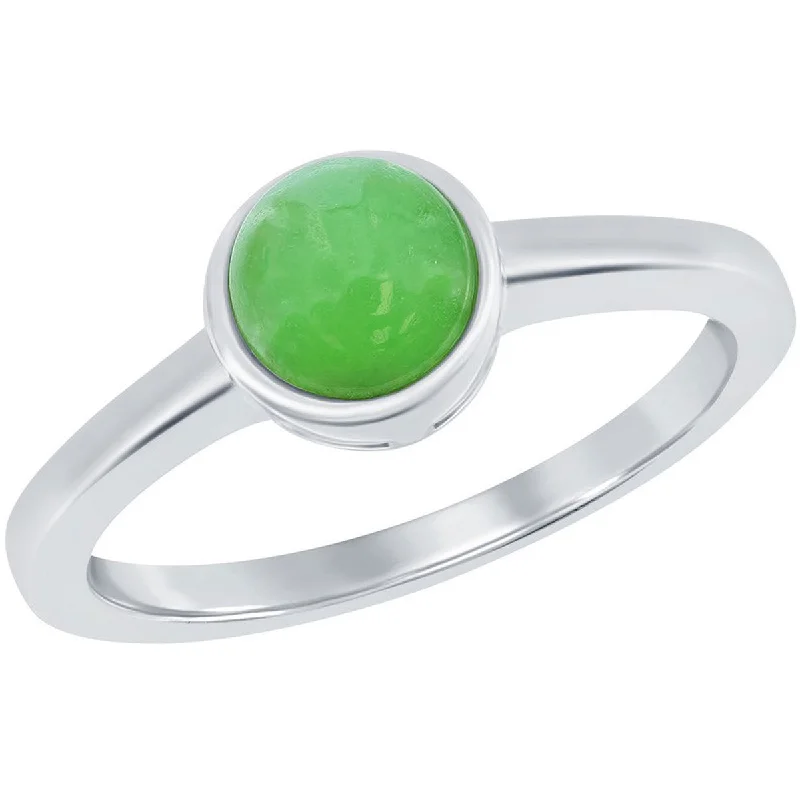 Rings with moonstone gems for ethereal glow -Classic Unisex Silver 6mm Jade Solitaire Ring - W-2841