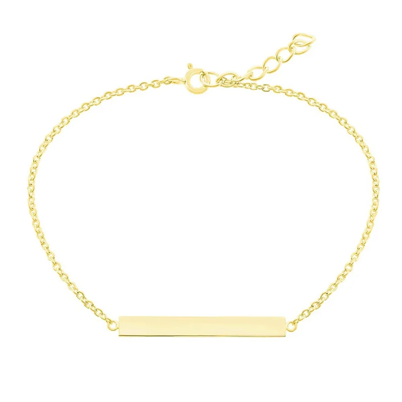 Minimalist rings with tiny diamond dot accents -Classic Women's Bracelet - Gold Plated Sterling Silver Bar ID Spring Clasp | S-4948