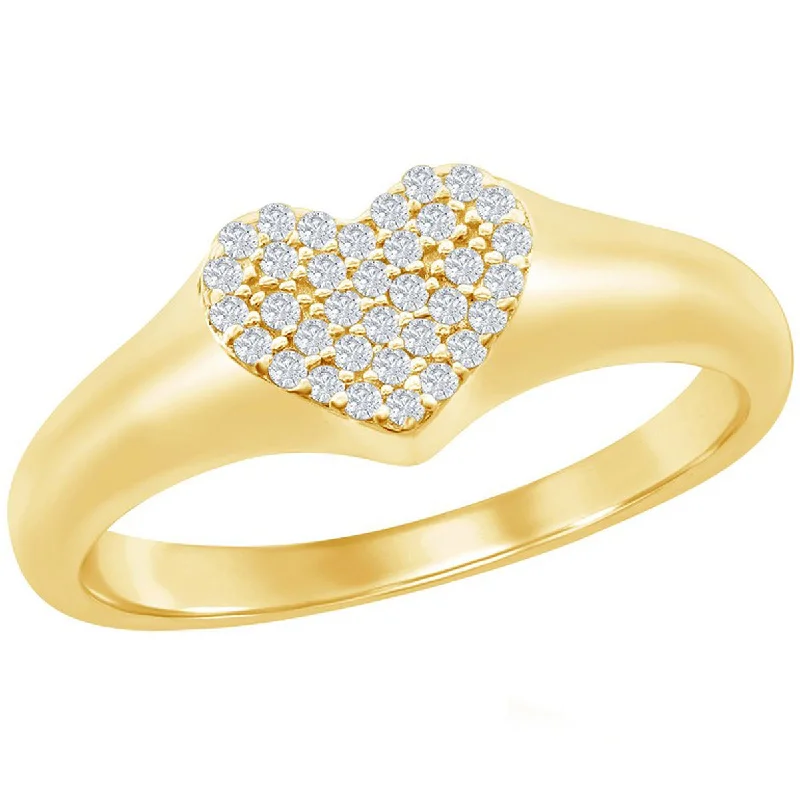 Rings with polished jade for smooth calm -Classic Women's Gold Micro Pave CZ Heart Ring - W-2775