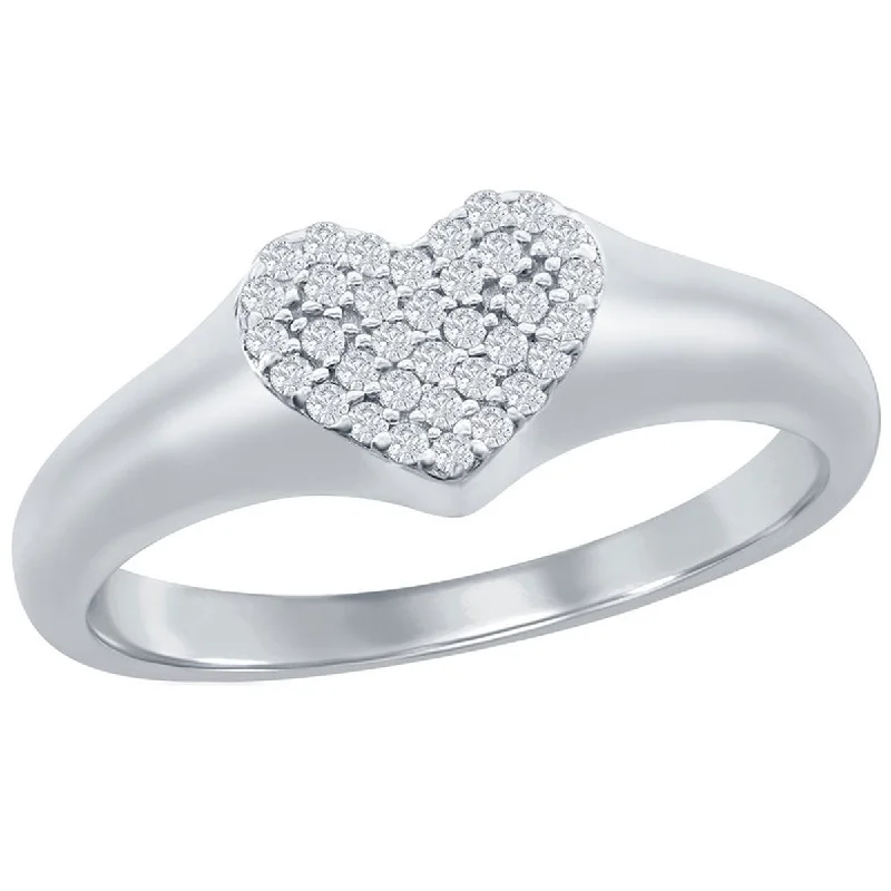 Rings with star sapphire for unique glow -Classic Women's Silver Micro Pave CZ Heart Ring - W-2770