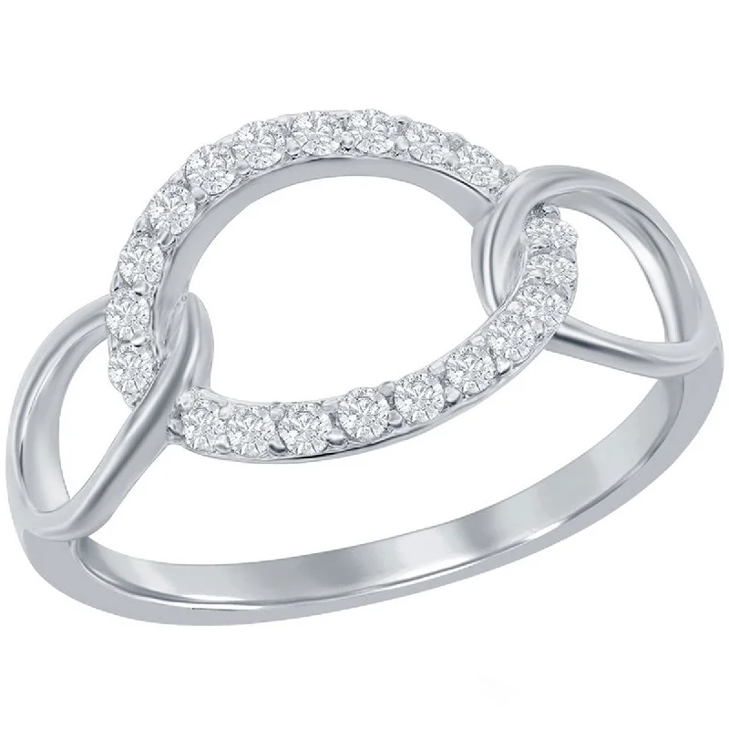 Rings with wide bands for statement wear -Classic Women's Silver Oval White CZ Linked Ring - W-2708