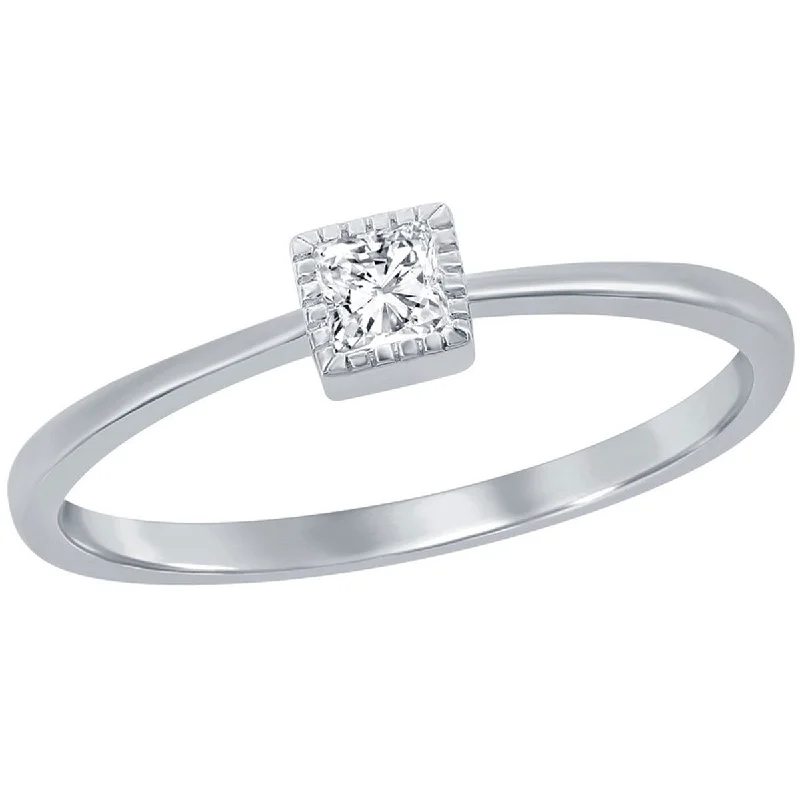 Rings with double bands for modern twist -Classic Women's Sterling Silver Square CZ Ring - W-2752