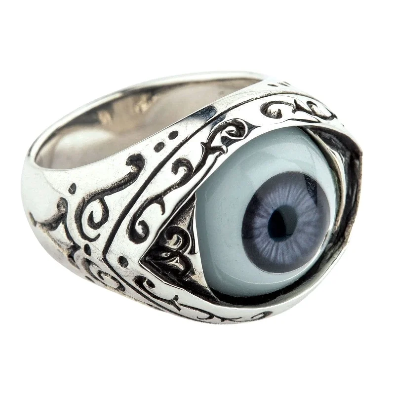 Rings with sunburst citrine for radiant appeal -Dark Purple Evil Eye Sterling Silver Gothic Ring