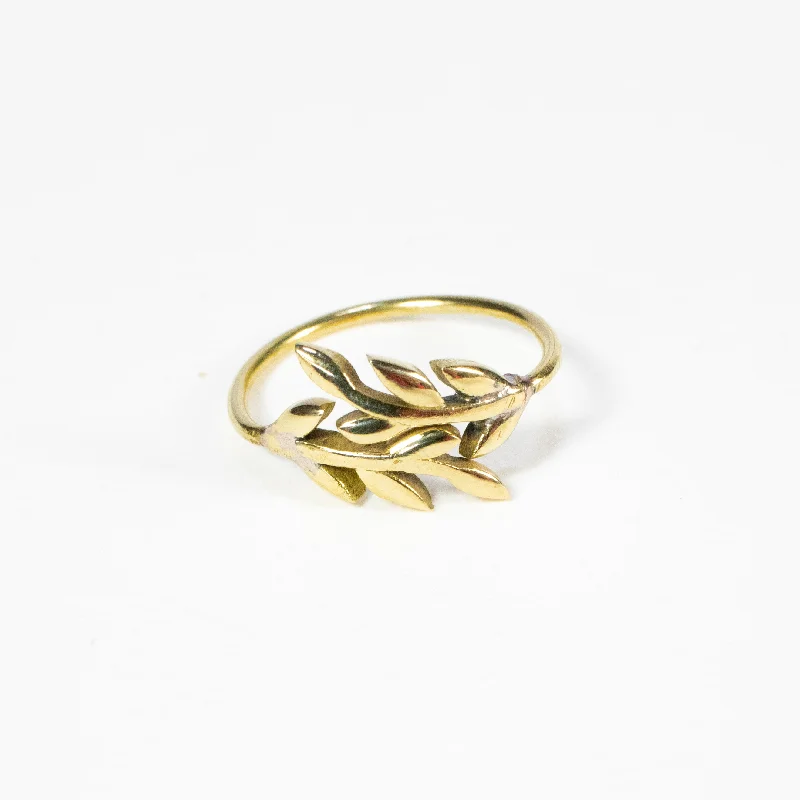 Rings with etched floral bands for detail -Brass Eden Midi Ring