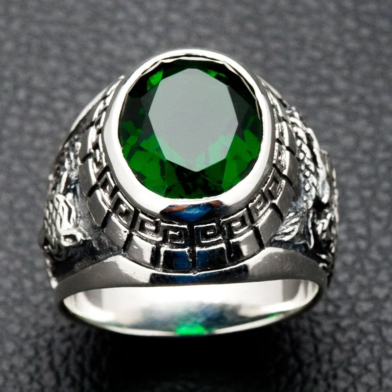 Simple rings with polished black onyx shine -Emerald Japanese Tiger Dragon Sterling Silver Men's Ring