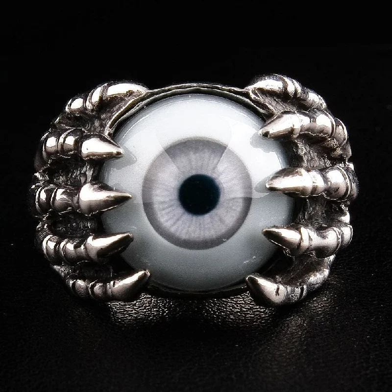 Rings with infinity loops for timeless love -Evil Eyeball Sterling Silver Claw Gothic Ring