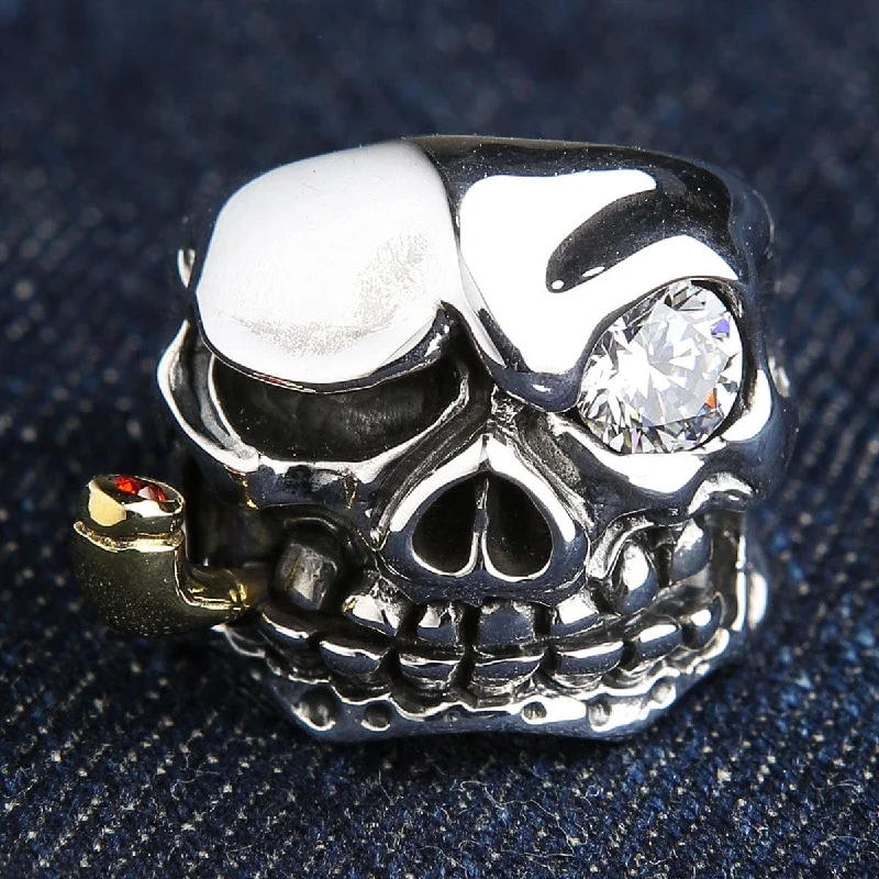 Rings with bold ruby stones for drama -Funny Mafia Skull Sterling Silver Biker Ring