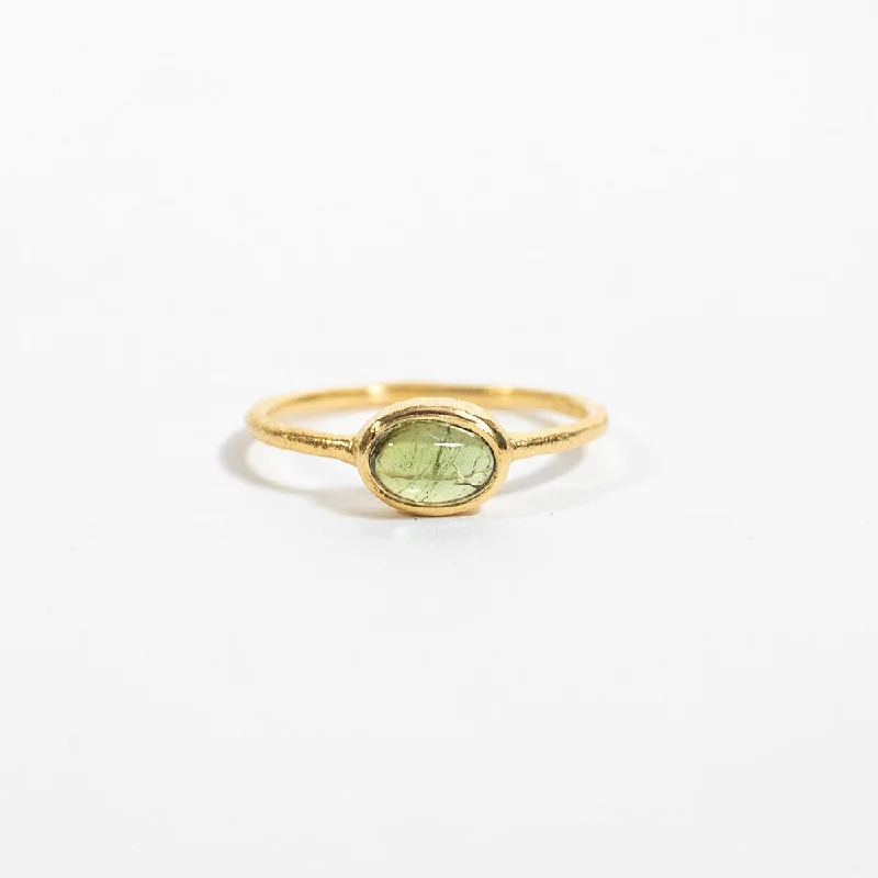 Rings with engraved constellations for stargazers -Gold Plated Green Tourmaline Oval Ring