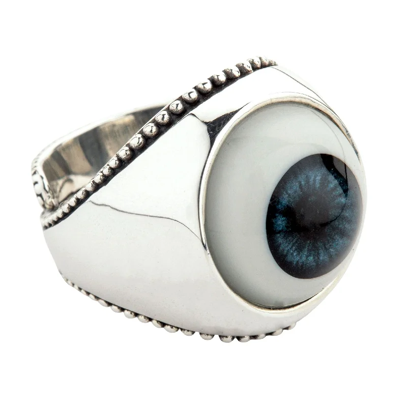 Rings with shield-shaped stones for boldness -Handmade Evil Eye Sterling Silver Ladies Ring