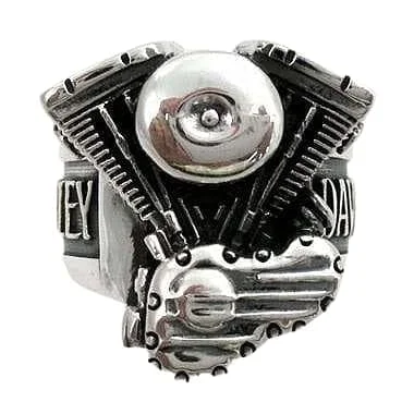 Stackable rings with mixed metal finishes -Harley Engine Sterling Silver Biker Ring