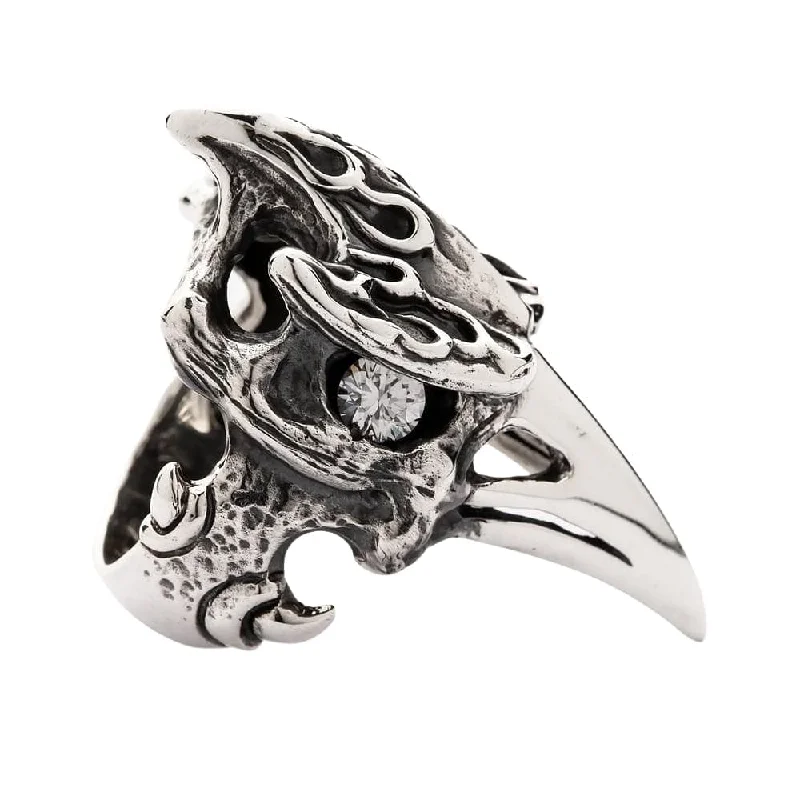 Rings with rough sapphire for rugged chic -Hornbill Dinosaur Bone Sterling Silver Biker Ring