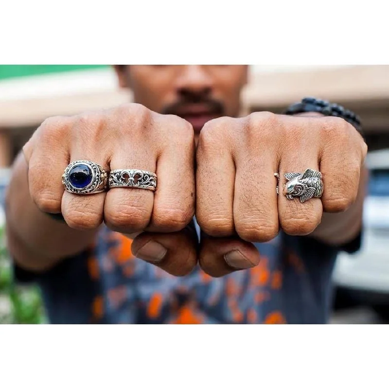 Rings with birthstone clusters for personalization -Japanese Koi Sterling Silver Gothic Ring