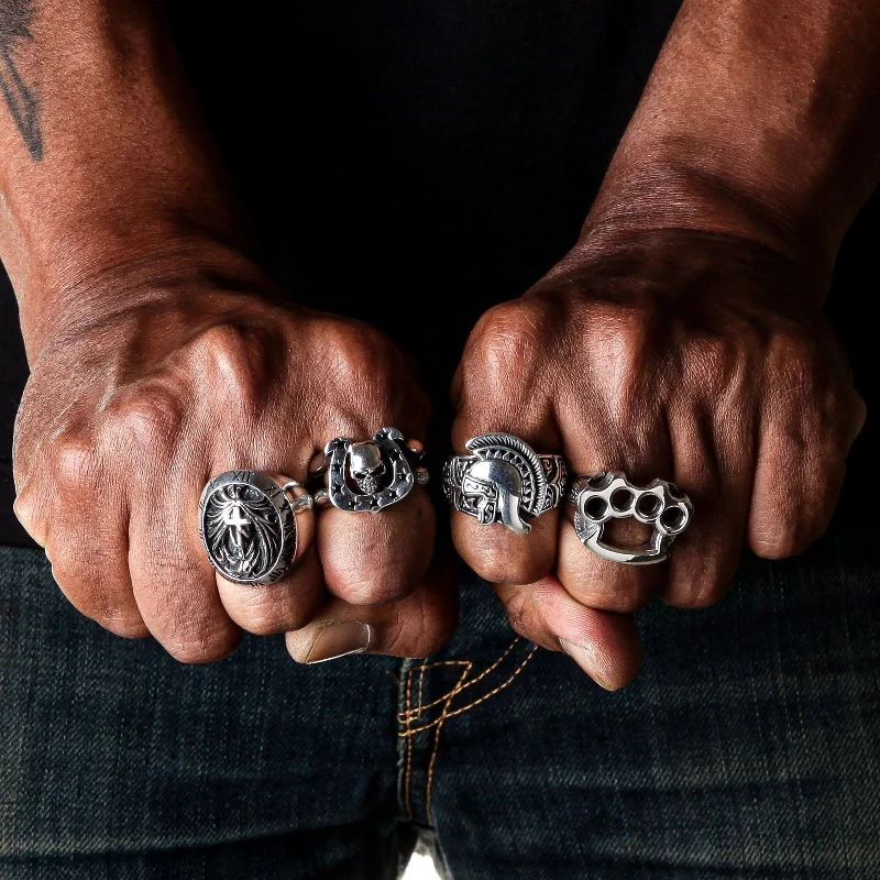 Vintage rings with engraved floral band designs -Knuckle Duster Sterling Silver Ring