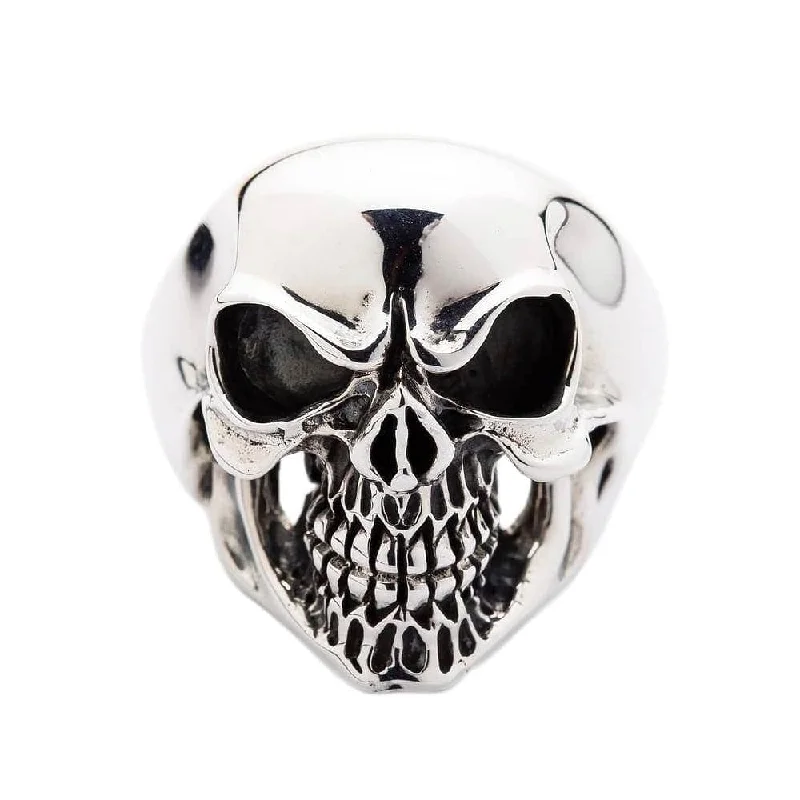 Rings with spiral designs for eye-catching twist -Laughing Skull 925 Sterling Silver Men's Biker Ring