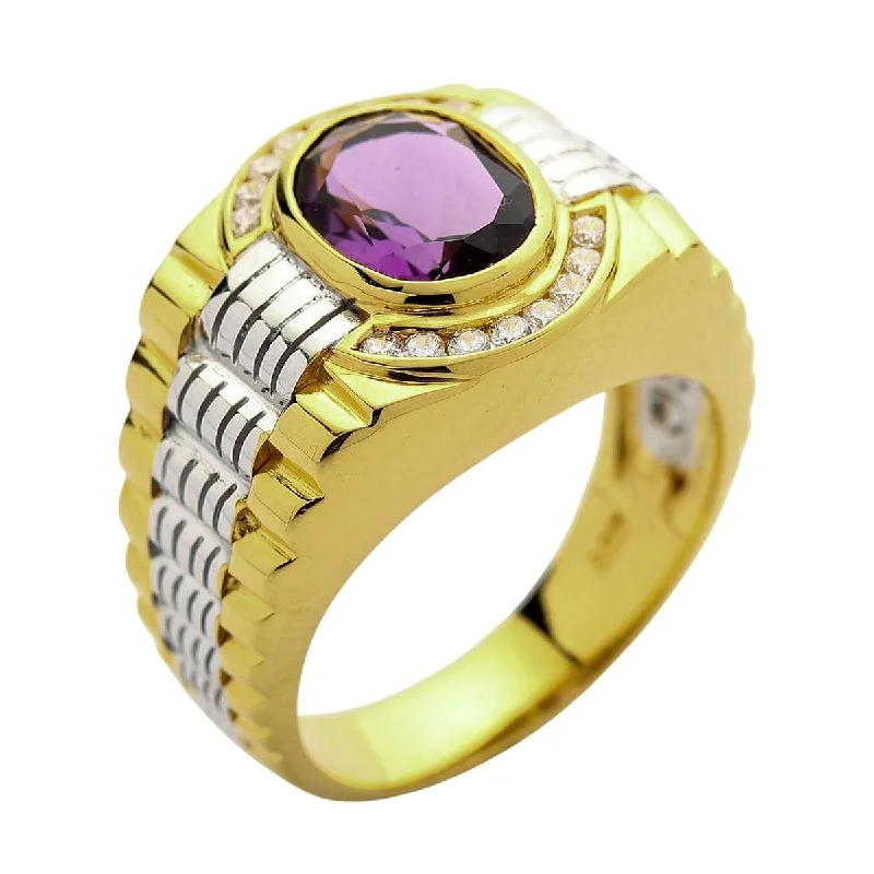 Rings with matte gold for subtle luxury -Mens Yellow Gold Amethyst Rolex Ring