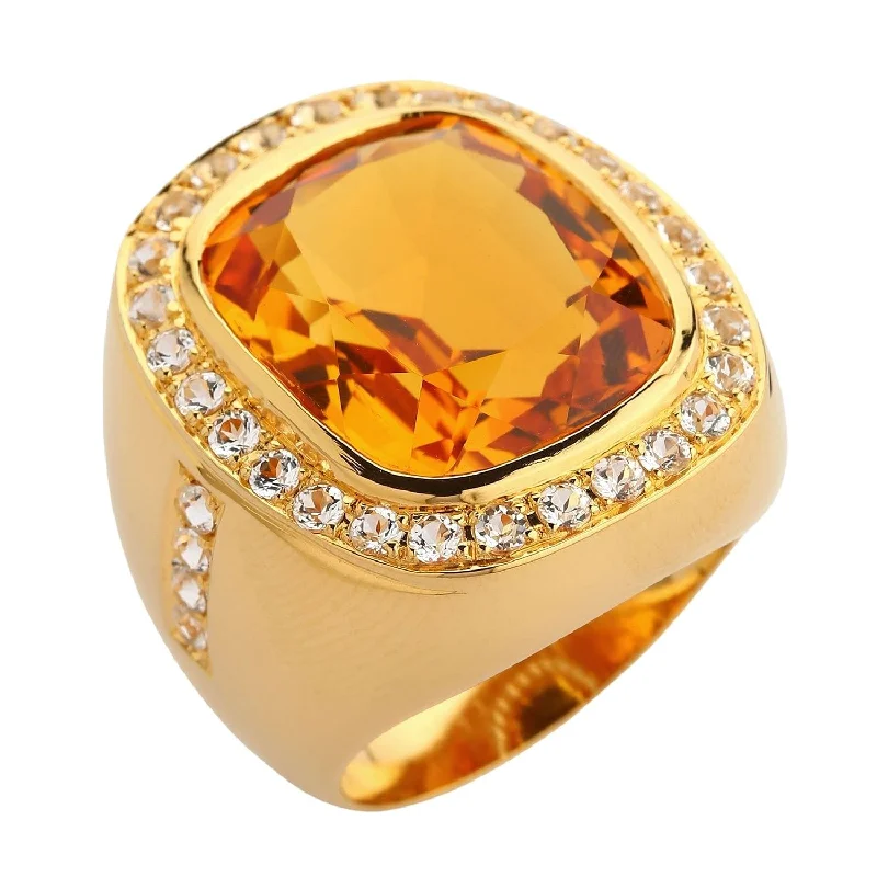 Vintage rings with engraved floral band designs -Huge Yellow Gold Mens Citrine Ring