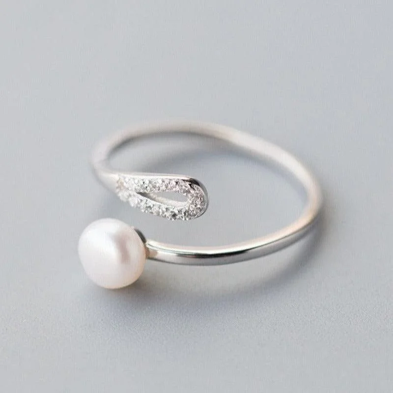 Rings with spiral ruby for bold twist -My Precious Pearl Minimal Ring