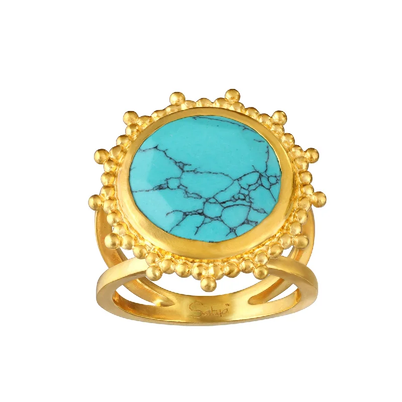 Handcrafted rings with raw emerald rough stones -Nurture Your Voice Turquoise Gold Ring