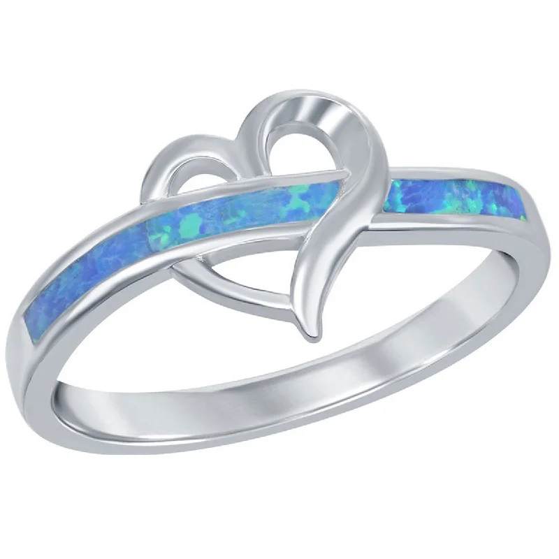 Rings with faceted garnet for deep shine -Opalata Women's Silver Open Heart Blue Opal Ring - W-2529