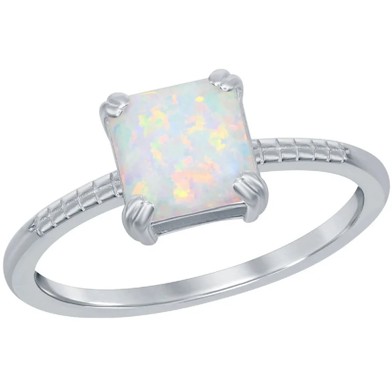 Rings with branch-inspired bands for organic -Opalata Women's Square White Opal Beaded Ring - W-2530