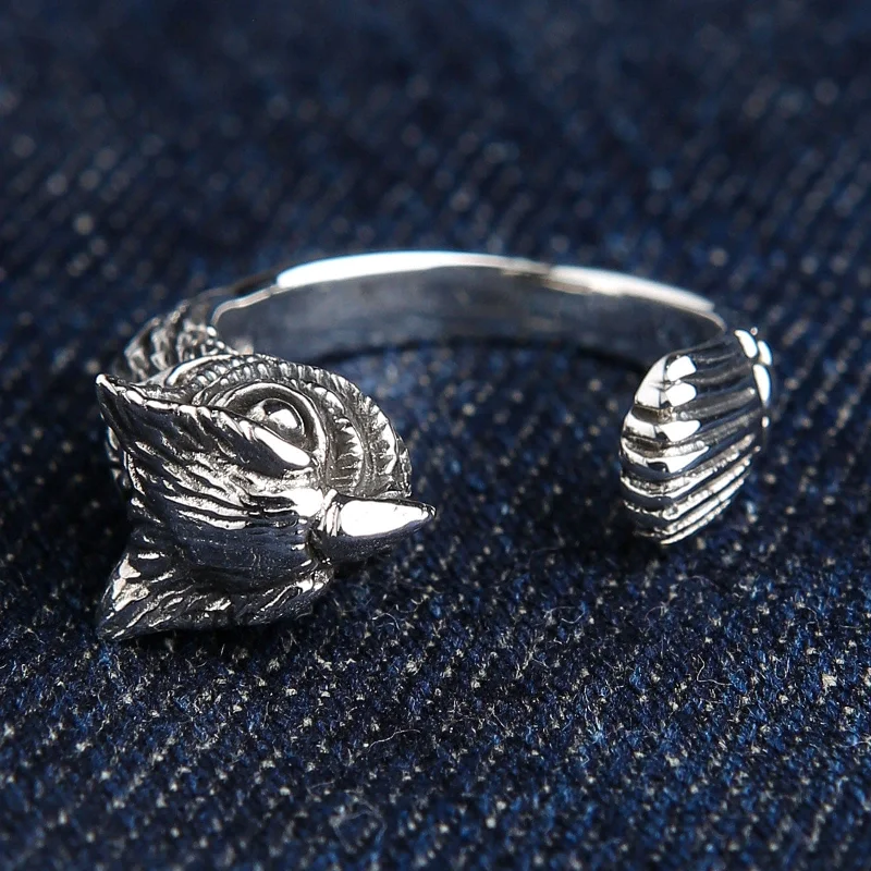 Rings with vintage claw prongs for elegance -Owl Sterling Silver Adjustable Ring