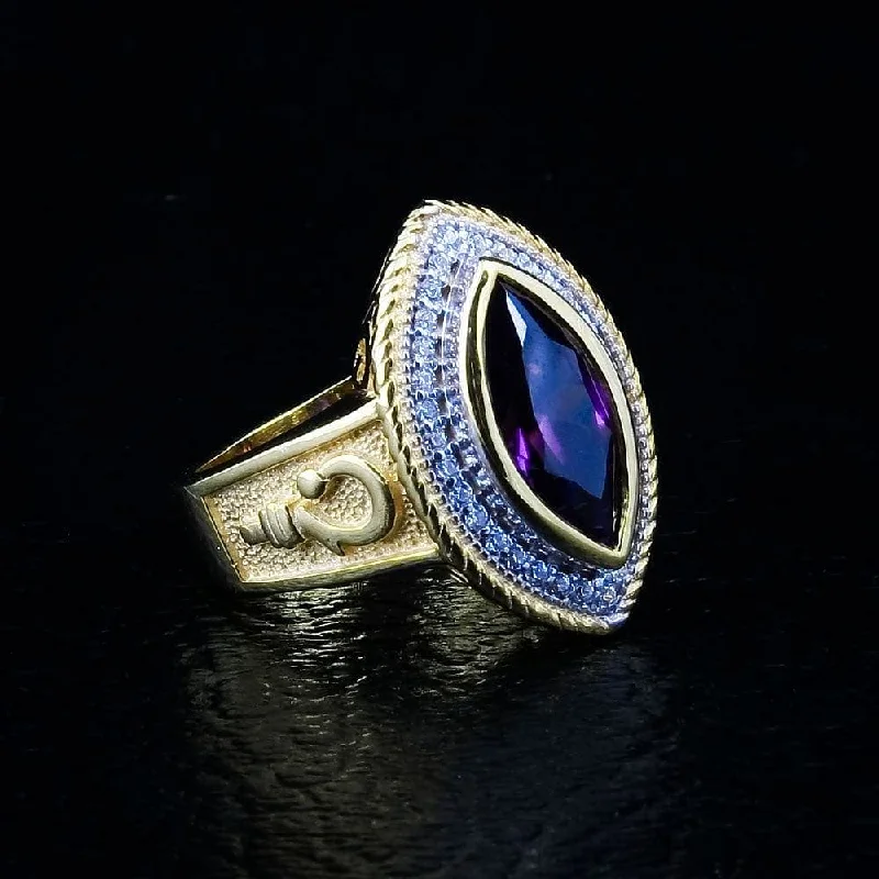 Rings with labradorite stones for mystic flash -Pastoral's Staff Marquise Amethyst Womens Bishop Ring