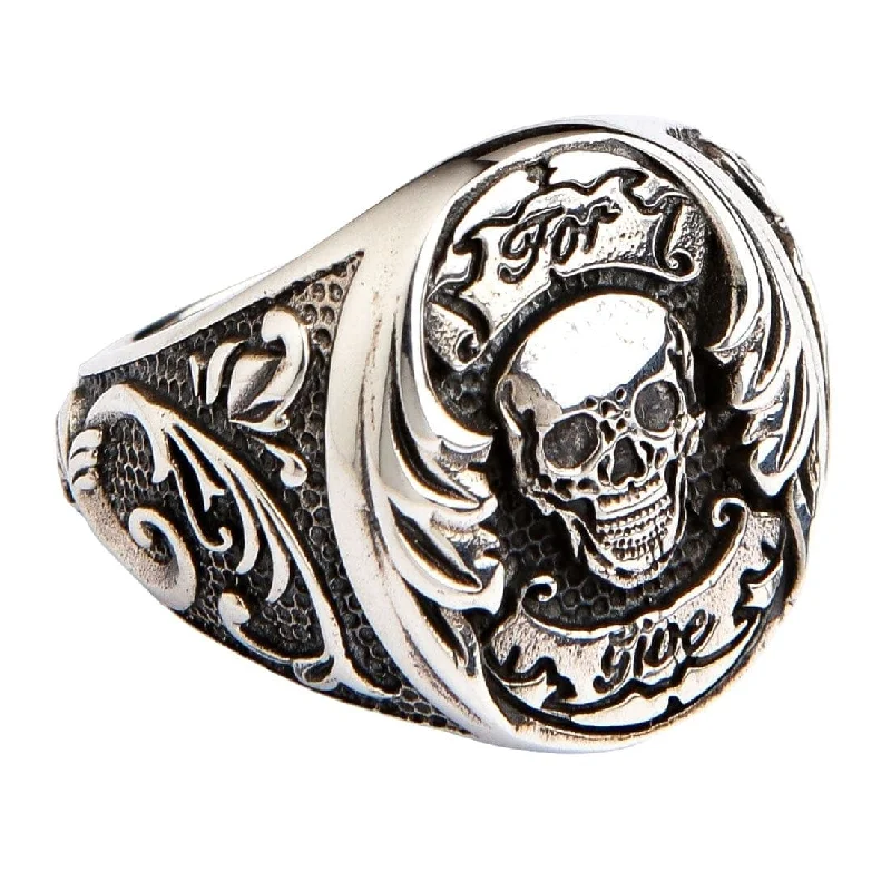 Rings with double bands for modern twist -Por Vida Skull Sterling Silver Ring