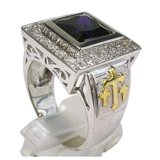 Rings with oxidized silver for antique appeal -Princess Amethyst Sterling Silver Christian Bishop Ring