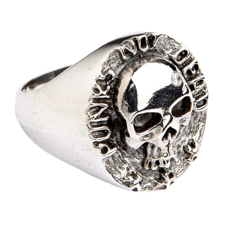 Rings with sunstone gems for fiery sparkle -Sterling Silver Punk Not Dead Skull Ring