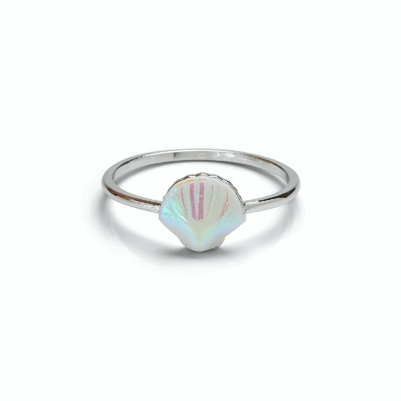 Rose gold rings featuring delicate pearl inlays -Pura Vida Ring Iridescent Shell Silver