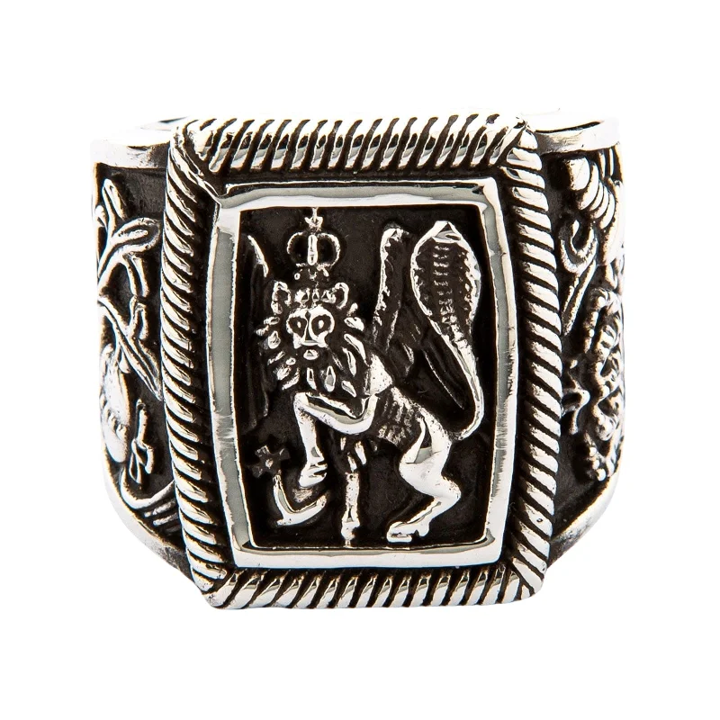 Rings with hematite for sleek metallic sheen -Rasta Lion Rampant Sterling Silver Men's Ring