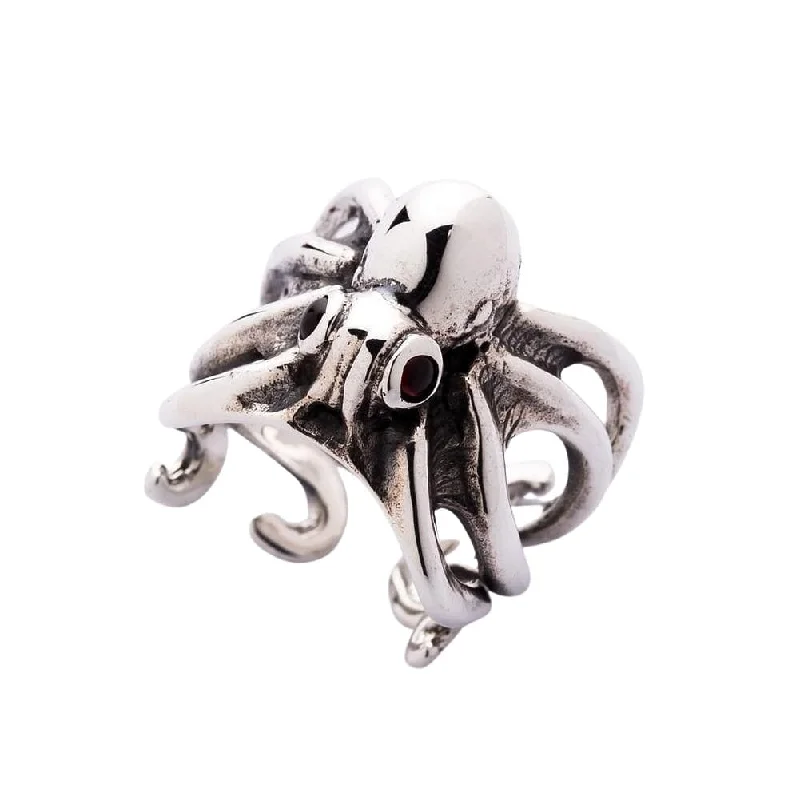 Rings with raw jade for natural calm -Red Eyes Sterling Silver Octopus Ring