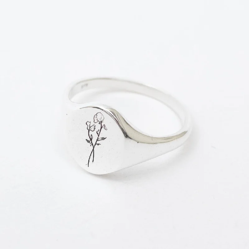 Minimalist rings with tiny diamond dot accents -September Birth Flower Signet Ring