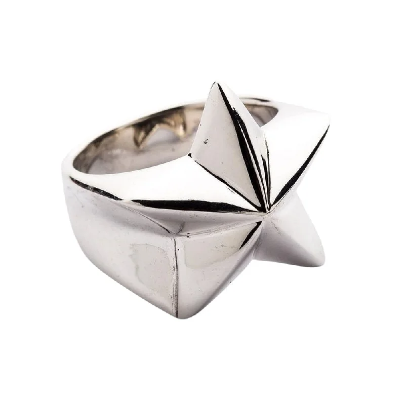 Titanium rings with rugged brushed metal look -Sterling Silver Men's Star Ring