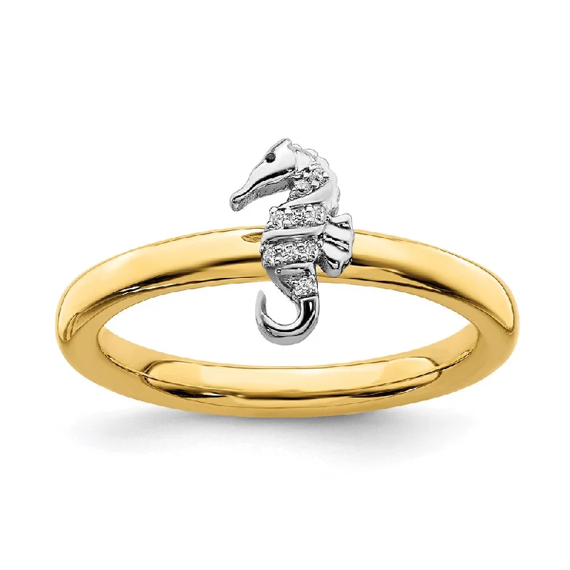 Stackable rings with mixed metal finishes -SS Gold-Tone Stackable Expressions Seahorse Diamond Ring | QSK2160