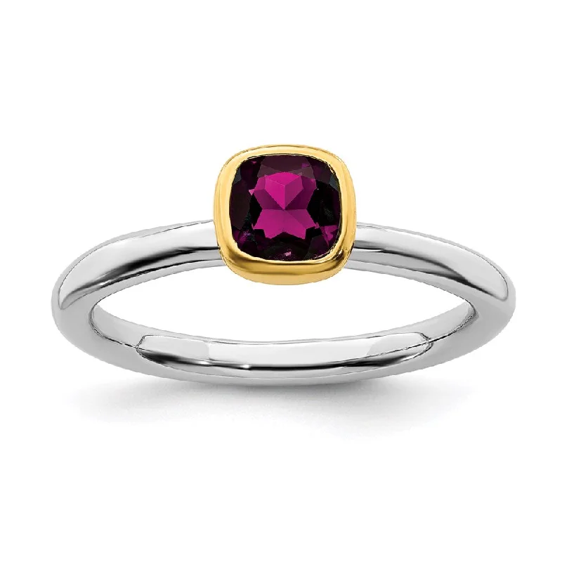 Titanium rings with rugged brushed metal look -SS Stackable Expressions w/Gold-plated Rhodolite Garnet Ring | QSK1892