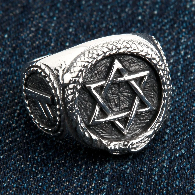 Rings with faceted garnet for deep shine -Star of David Sterling Silver Jewish Signet Ring