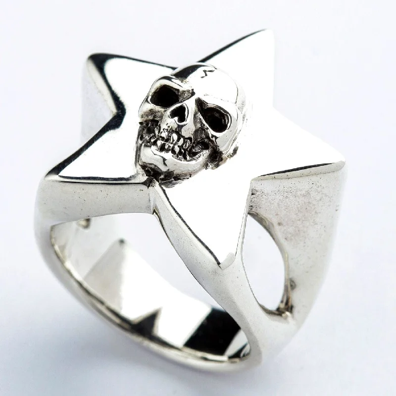 Rings with bezel-set peridot for safety -Star Skull Sterling Silver Ring