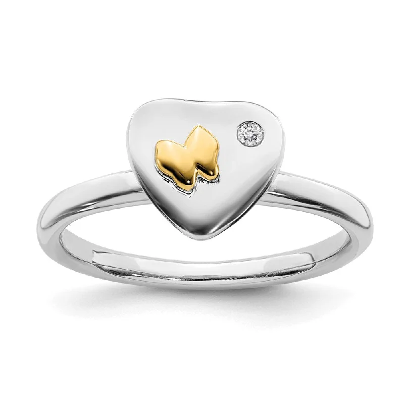 Rings with citrine stones for sunny vibes -Sterling Silver & 14k Butterfly Stackable Expressions Diamond Ring | QSK1655